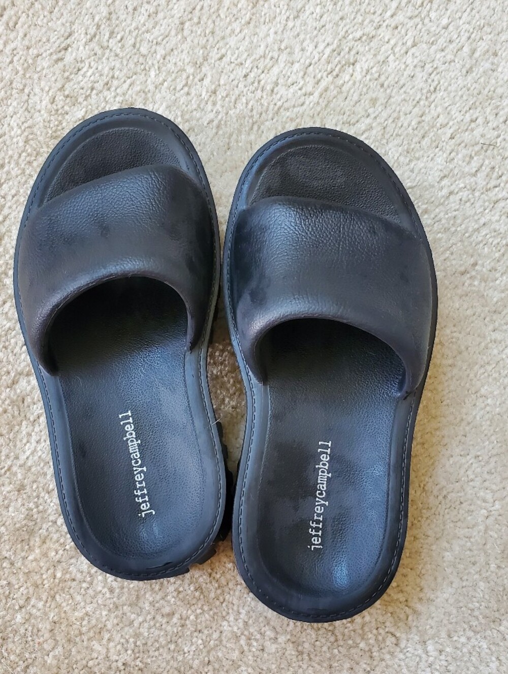 Jeffrey Campbell Black Slide Sandals - Cushioned Leather Upper. Size 6